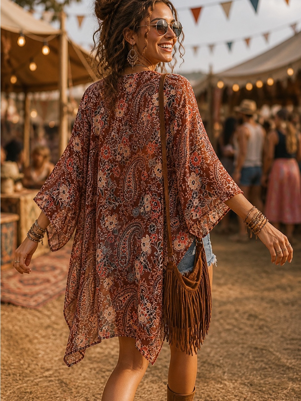 Maurices Boho Paisley Floral Kimono Cardigan L/XL